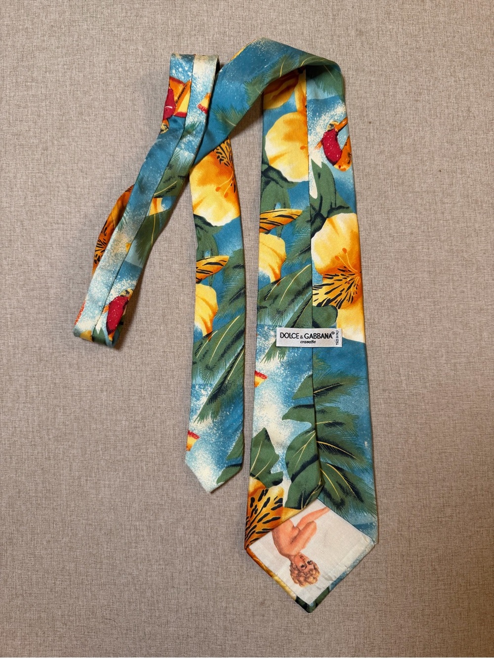 Dolce & Gabbana Teal Blue Tie with Yellow Floral Print